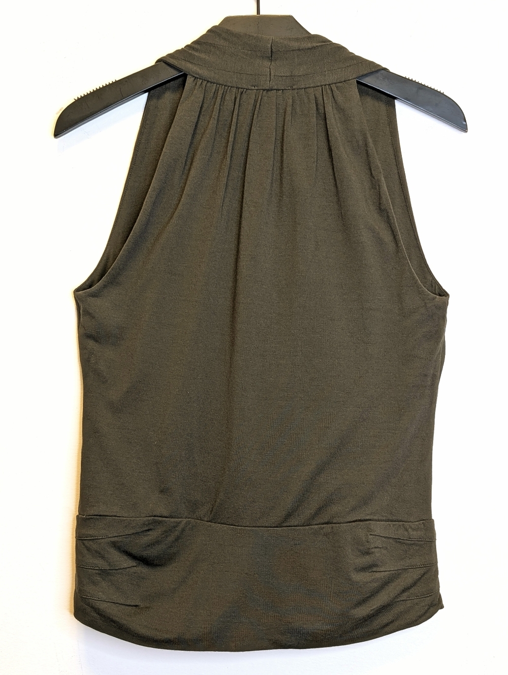 Kenneth Cole Reaction Olive draped Front Sleeveless Top Jersey Surplice Blouse - Picture 7 of 12